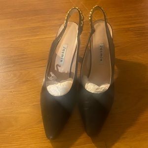 Black leather sling backs, size 10